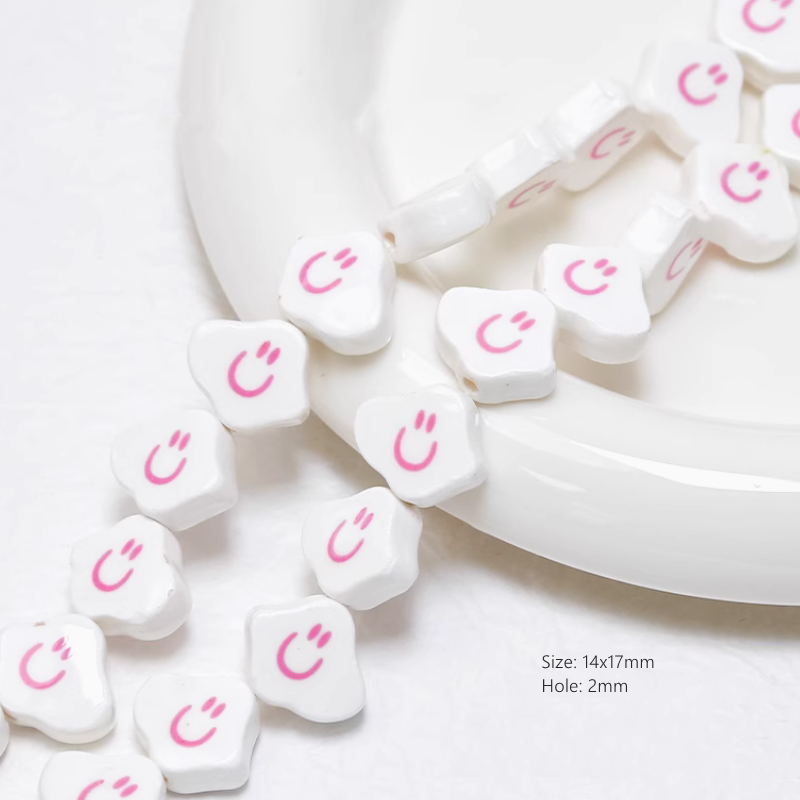 Pink Ceramics Glazed Charms DIY Beads Spacer Pendant Porcelain
