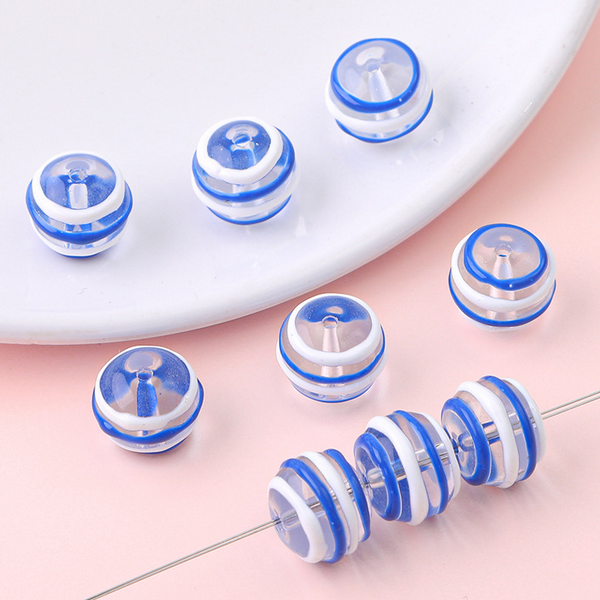 5pcs Glass Beads With Two Color Stripes