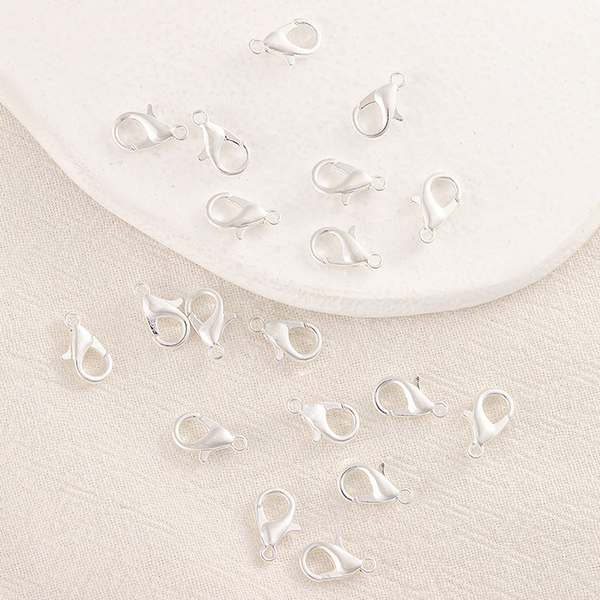 10pcs Brass 6x10mm Lobster Claw Clasp Double Rings, Silver Plated - CMSL-03