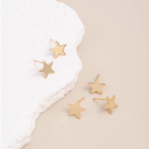 1 Pair Brass Star Earring Base 14K Gold Plate