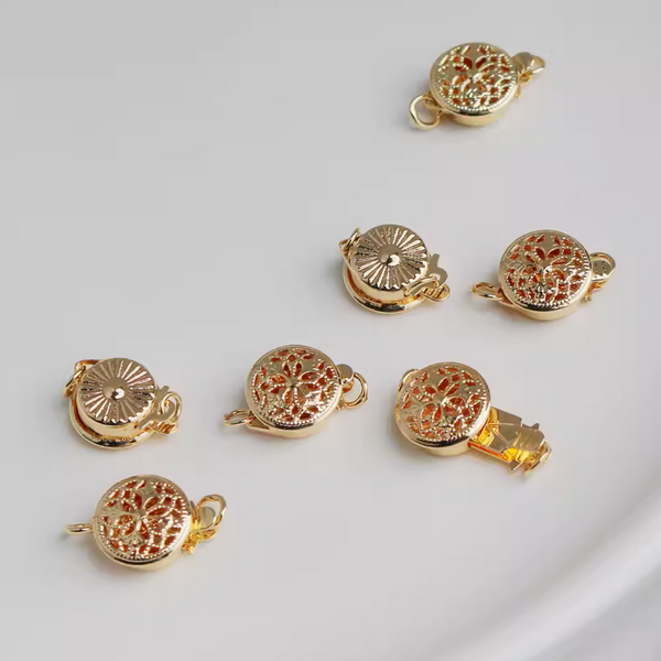 Brass Hollowed Round Insert Clasp, Gold Plated - CMLW-01
