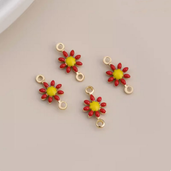 Brass 14K Plated Little Flower Pendants Enamel Dispensing