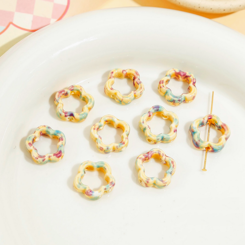 Ceramics Glazed Enwrap Rings Handcrafts Hollow Flower Heart Spacer
