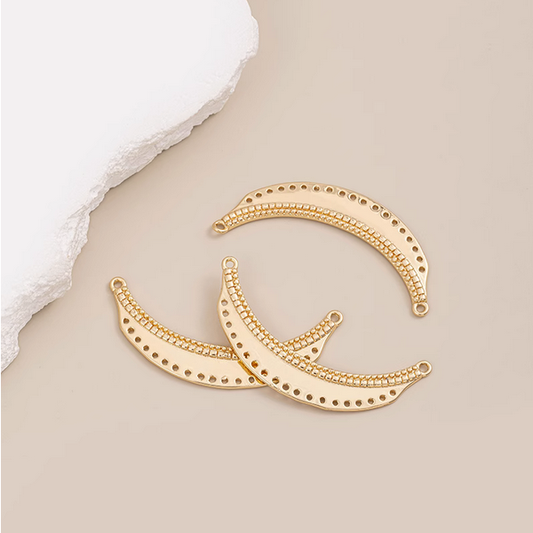 Alloy Crescent Moon Hanging Findings With Multi Holes 14K Plated
