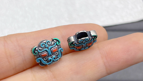 Sterling Silver Retro Auspicious Beast Totem Pendant/Ending Parts