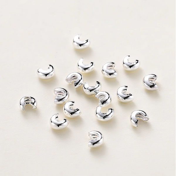 50pcs 4x5mm Half Round Open Crimp Beads / Knot Cover ,Silver Plated- CMDB-08