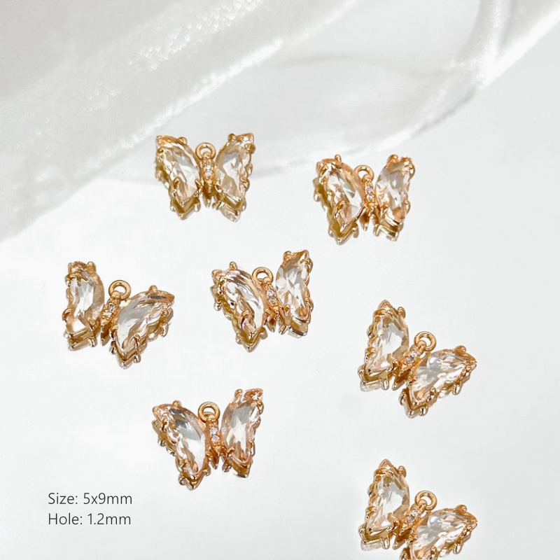 Brass Gilded Zircon Butterfly Pendants Colorful Crystal Charms