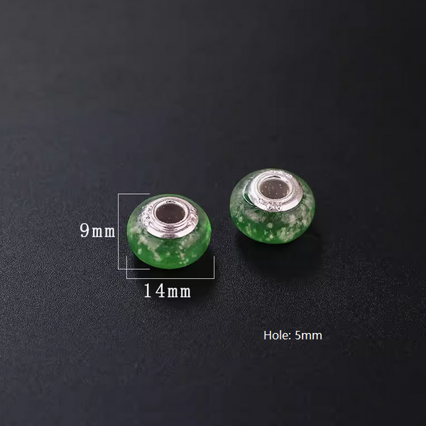 Glass Luminous Oblate Round Beads, Big Hole