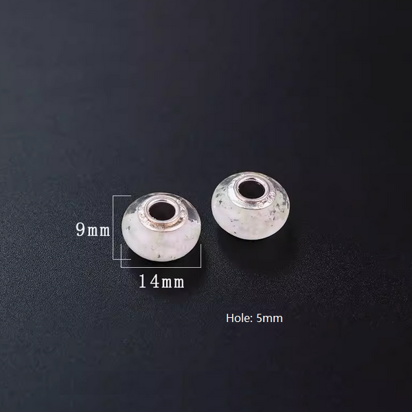 Glass Luminous Oblate Round Beads, Big Hole