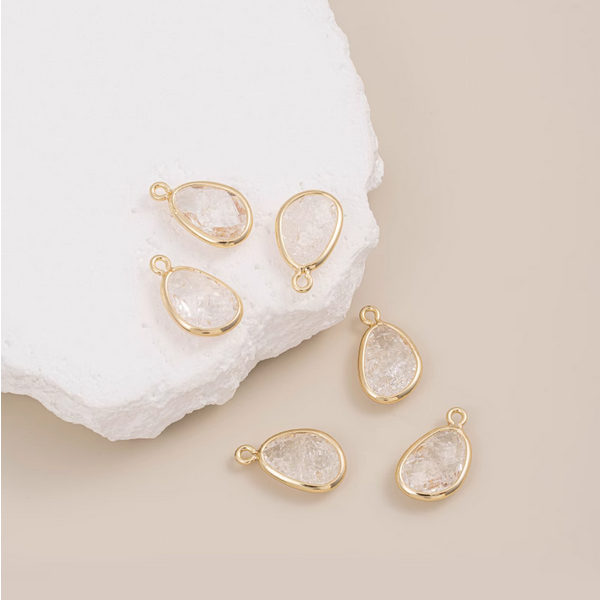 Brass Gilded Framed Crystal Zirconic Drop Pendants