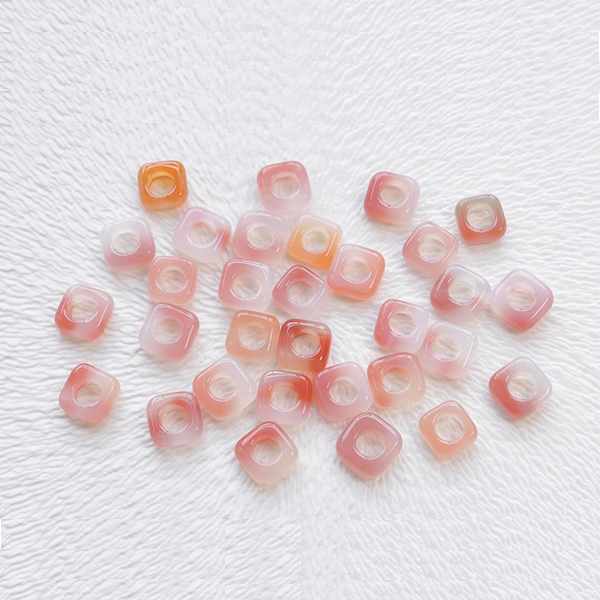 13mm Agate Square Ring Pendant Hanging Ring White Orange