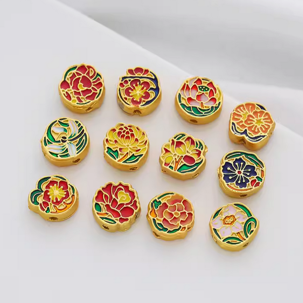 12pcs Alloy Dispensing Flowers Beads 18K Plated