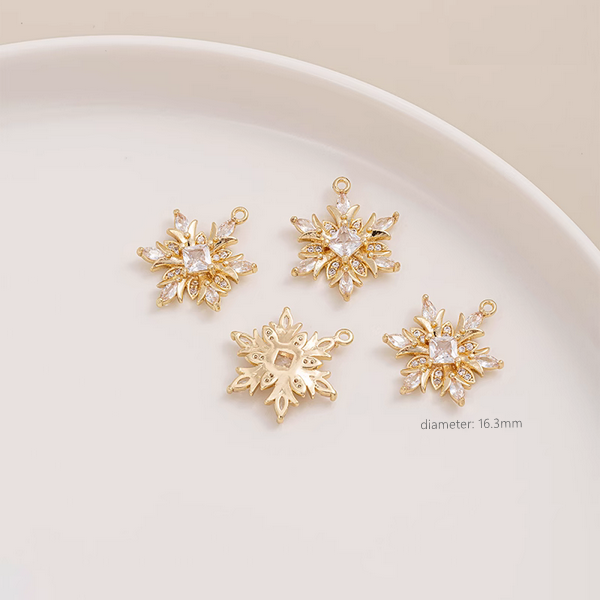 Brass 14K Gilded Zirconic Snow Pendant Pieces