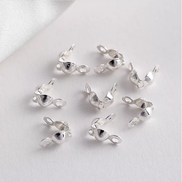 10pcs Clamshell Fold-Over/Knot/End Cap Covers, Silver Plated- CMCJ-07