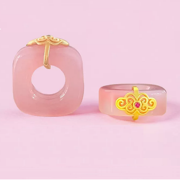 15mm Agate Pendant Square Ring Pink- AGPQ-03