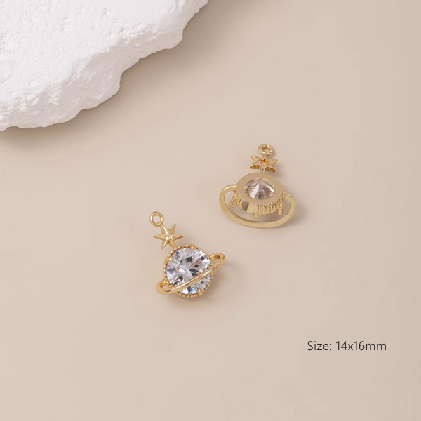 Brass 18K Gilded Zirconic Planet & Star Pendants