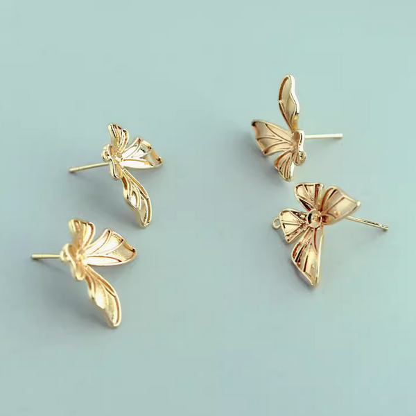 1 Pair Brass 14K Plated Butterfly Earring Studs