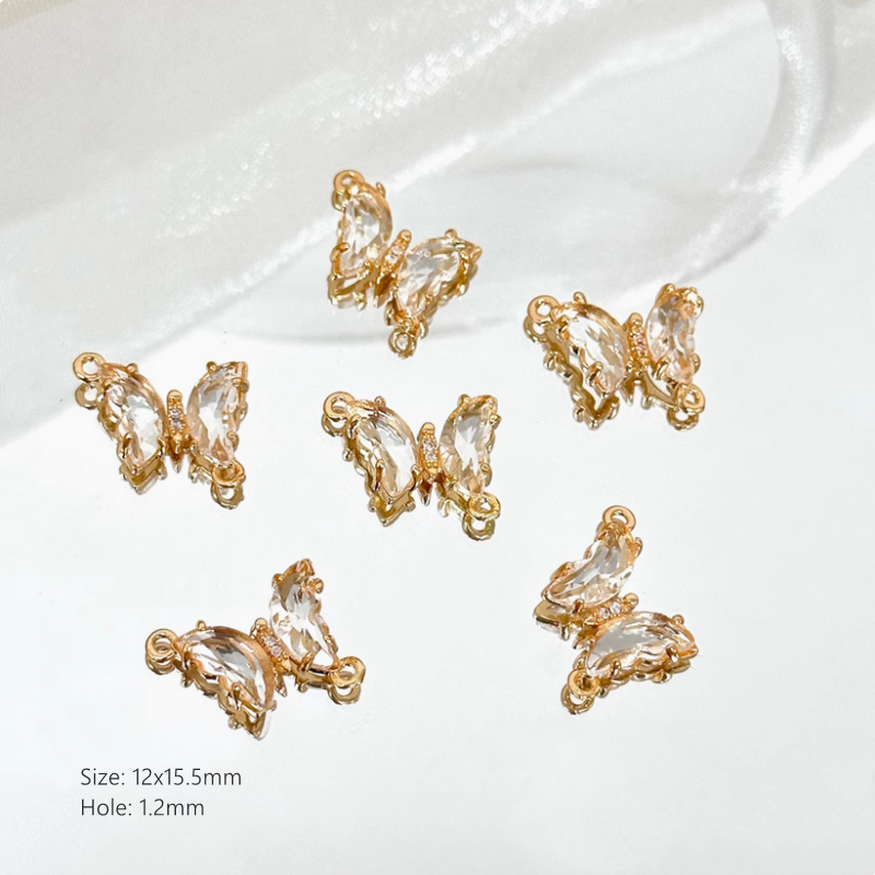 Brass Gilded Zircon Butterfly Pendants Colorful Crystal Charms