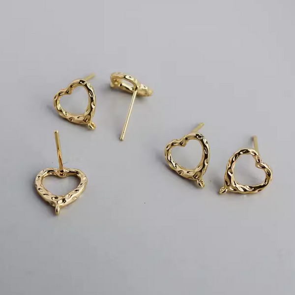 1 Pair Brass 14K Plated Heart Earring Studs