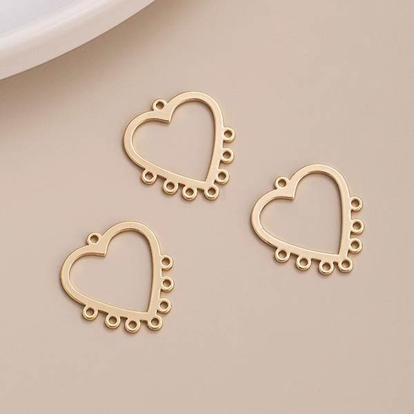 1 Pairs Brass Heart Earring Pendant Piece, 14K Gold Plate - ERJH-05
