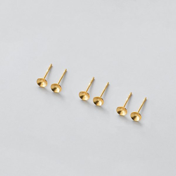 1 Pair 3x12.5mm Sterling Silver Earring Base, Gold Plated- ERYZ-29