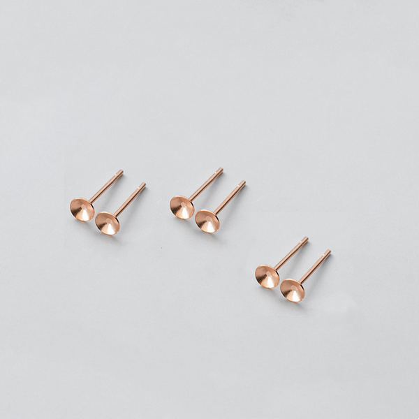 1 Pair 3x12.5mm Sterling Silver Earring Base, Rose Gold Plated- ERYZ-31