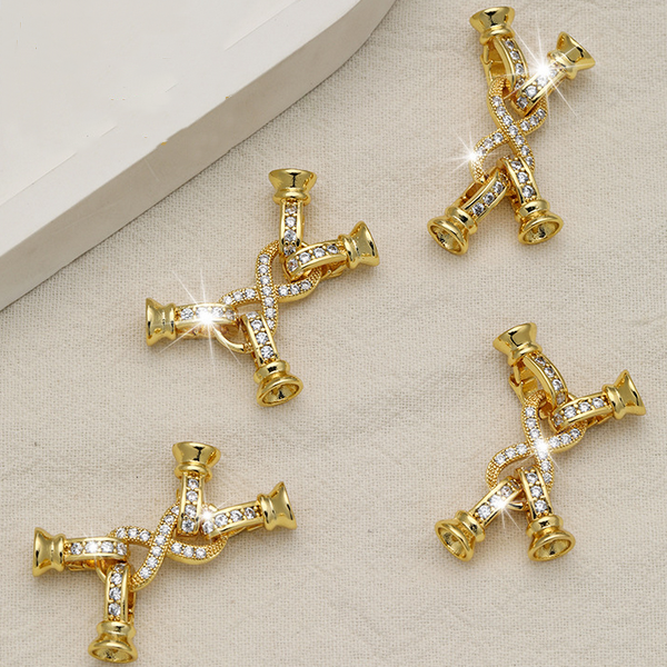 Brass X Shape Zirconic Spring Clasp