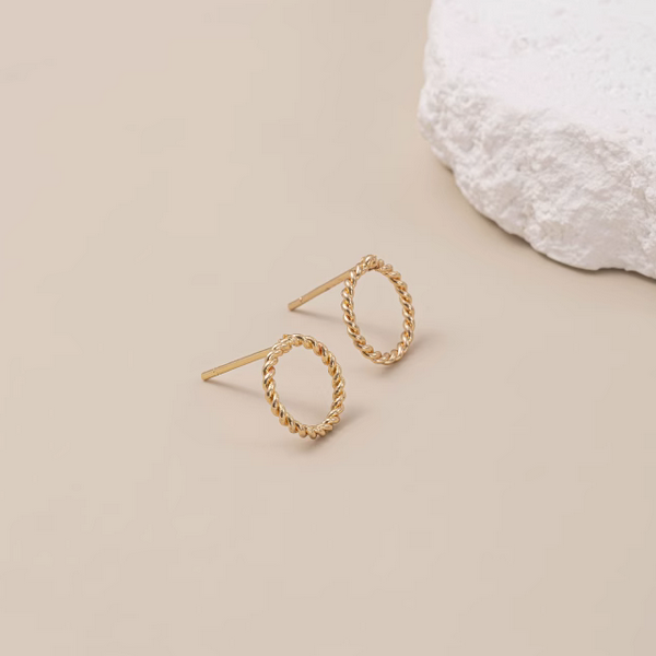 1 Pair Brass Twist Figure Ring Earring Stud, 14K Gold Plate