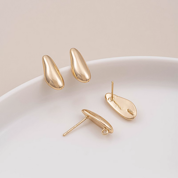 1 Pairs Brass Ellipse Earring Plate, 14K Gold Plate