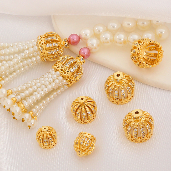 Alloy Zircon Crown Pendant Beads Cap 18K Plated