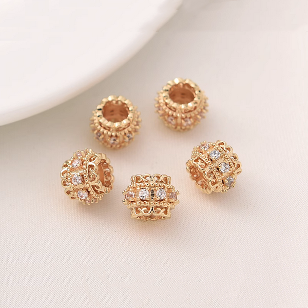 Alloy Zircon Column Beads Spacer - 14K Plated + Zircon - AMFZ-02