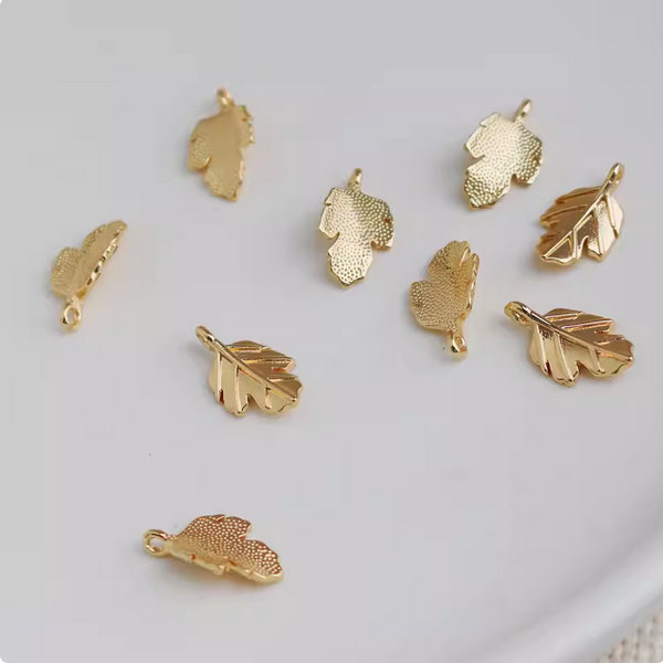 Brass Gilded Leaf Pendants 14K Plated