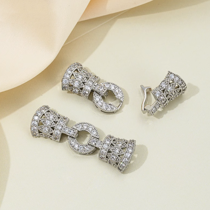 Luxury Zircon Inlaid Fold Over Clasp 5 Holes Row Necklace Bracelet Clasp