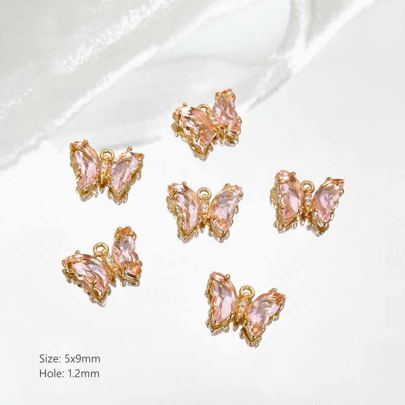 Brass Gilded Zircon Butterfly Pendants Colorful Crystal Charms