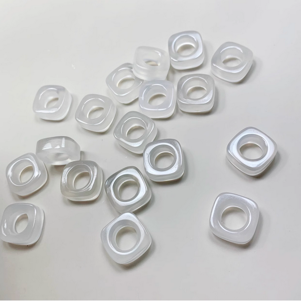 15mm Agate Ring Square Pendant Ring White Transparent