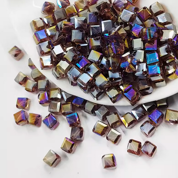 20pcs Square Glass Beads Diamond Effect Dazzle Colorful - GLXF-20