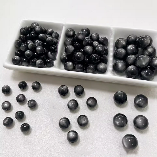 20pcs Resin Imitation Opals Cat's Eye Round Beads