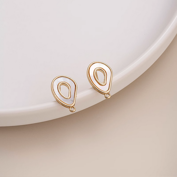 1 Pairs Brass 14K Gilded+Shell Geometry Earring Plateed