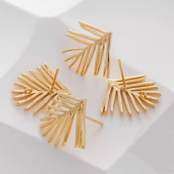 1 Pair Brass 14K Plated Cedar Leaf Earring Stud