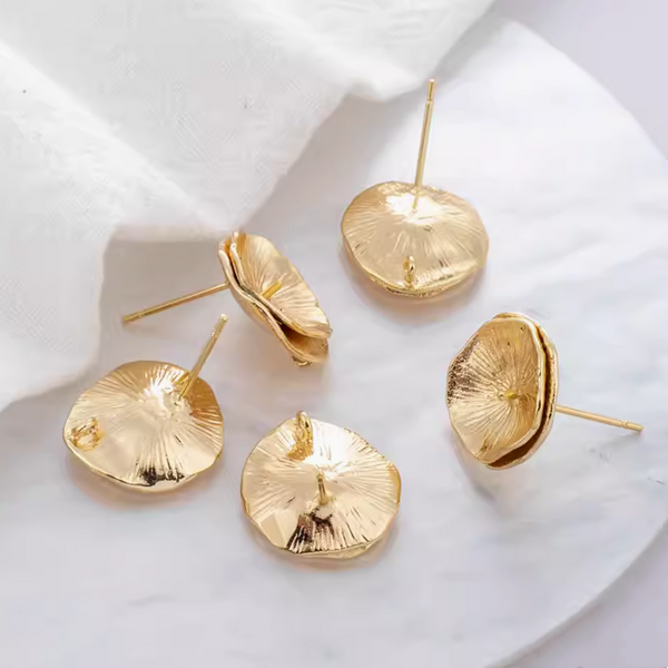 1 Pair Brass 14K Plated Earring Studs Bilayer Lotus Leaf