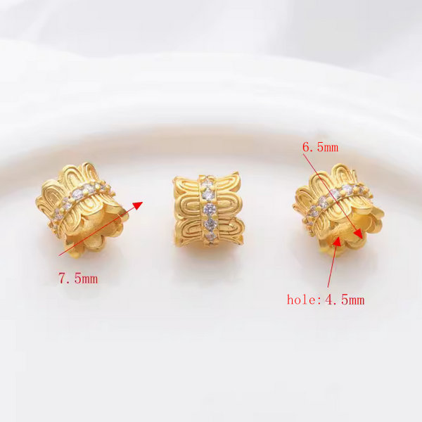 Alloy Gilded Zircon Column Cylinder Beads Spacer