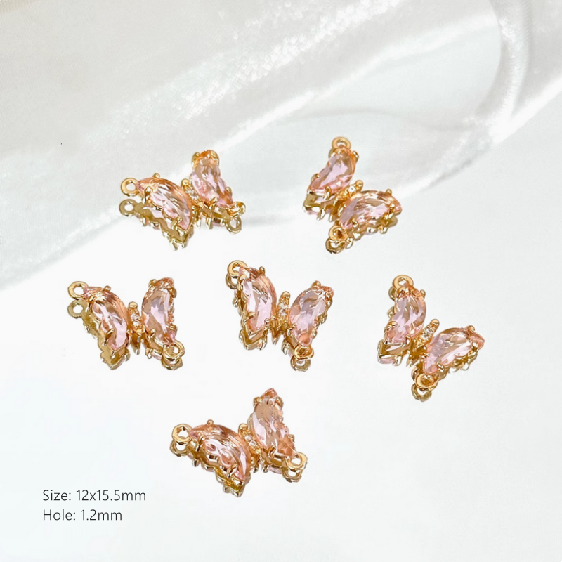 Brass Gilded Zircon Butterfly Pendants Colorful Crystal Charms
