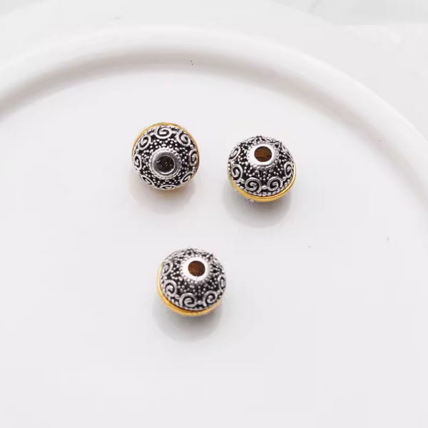 Round With Carved Figure Spacer - Platinum+14K Gold Plated - AMHZ-03