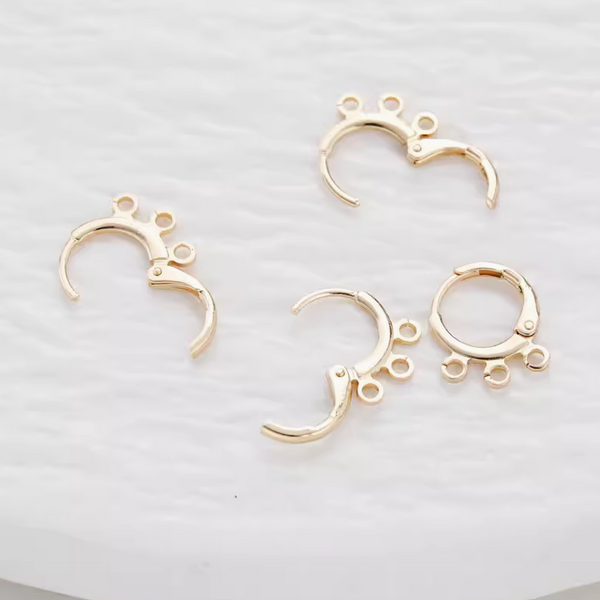 1 Pairs Brass Earring Hook 3 Hanging Rings, 14K Gold Plate - ERMQ-03