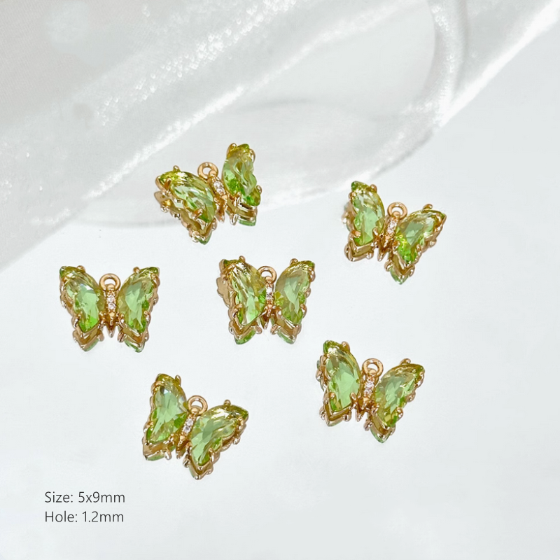 Brass Gilded Zircon Butterfly Pendants Colorful Crystal Charms