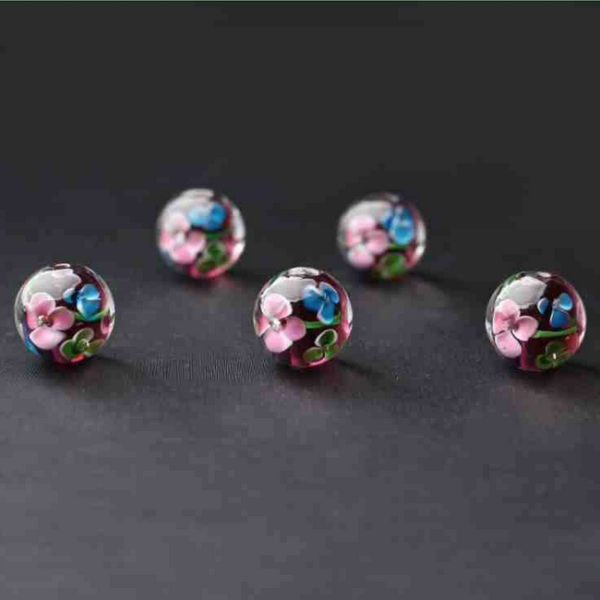 5pcs Glass Beads Luminous And Inner Flower Painting