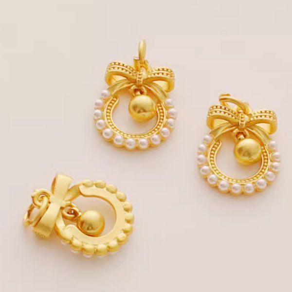Alloy 18K Electroplated Bowknot Ring Pendant Charms