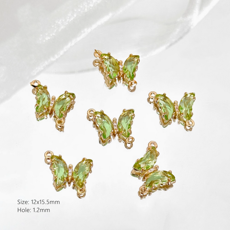 Brass Gilded Zircon Butterfly Pendants Colorful Crystal Charms