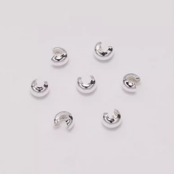 100pcs 4x5mm Half Round Open Crimp Beads / Knot Cover ,Silver Plated- CMBK-02