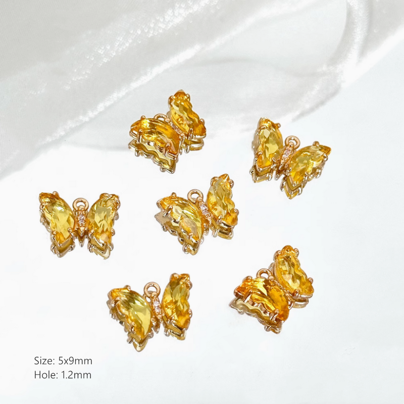 Brass Gilded Zircon Butterfly Pendants Colorful Crystal Charms